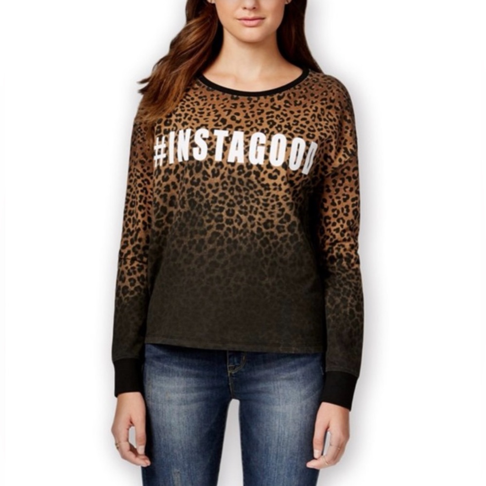 Rampage Womens #Instagood Sweatshirt, Brown Sz M Brown Leopard Print Design NEW